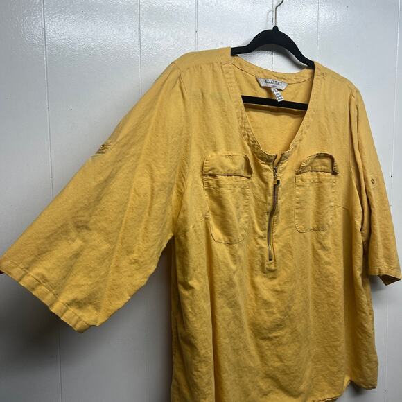 Ellen Tracy Womens Top Medium Linen Cotton Roll Tab Sleeve Summer Breathable - Picture 5 of 15